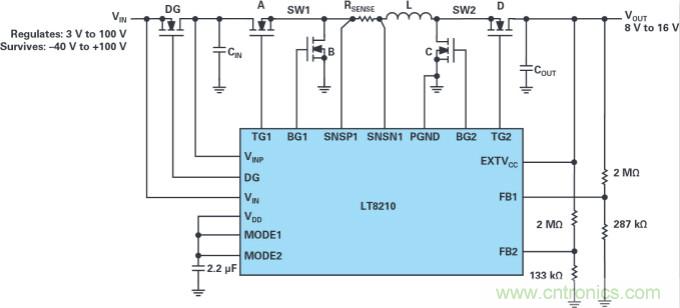 4開關(guān)降壓-升壓控制器，具備直通功能，可以消除開關(guān)噪聲