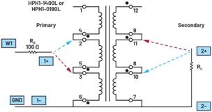   材料  ? ADALM2000主動(dòng)學(xué)習(xí)模塊 ? 無焊試驗(yàn)板和跳線套件 ? 一臺HPH1-1400L 6繞組變壓器 ? 一臺HPH1-0190L 6繞組變壓器 ? 兩個(gè)100 Ω電阻  說明  在無焊試驗(yàn)板上構(gòu)建圖2所示的電路。需要使用此設(shè)置來測量初級/次級匝數(shù)比為1:1的三種不同配置下，兩個(gè)變壓器型號各自的頻率響應(yīng)。兩個(gè)紅色箭頭表示在初級和次級使用同一個(gè)線圈的配置中連接源電阻和負(fù)載電阻的位置。藍(lán)色箭頭對應(yīng)的是在初級和次級使用兩個(gè)串聯(lián)線圈的配置。綠色箭頭對應(yīng)的是在初級和次級使用三個(gè)串聯(lián)線圈的配置。